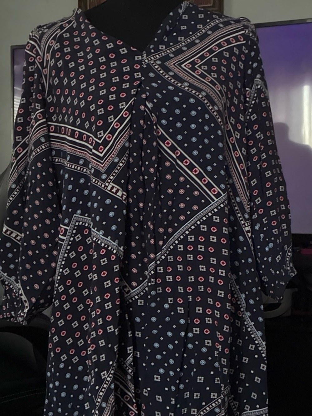 Navy Bandana Print Flowing Tunic Dress